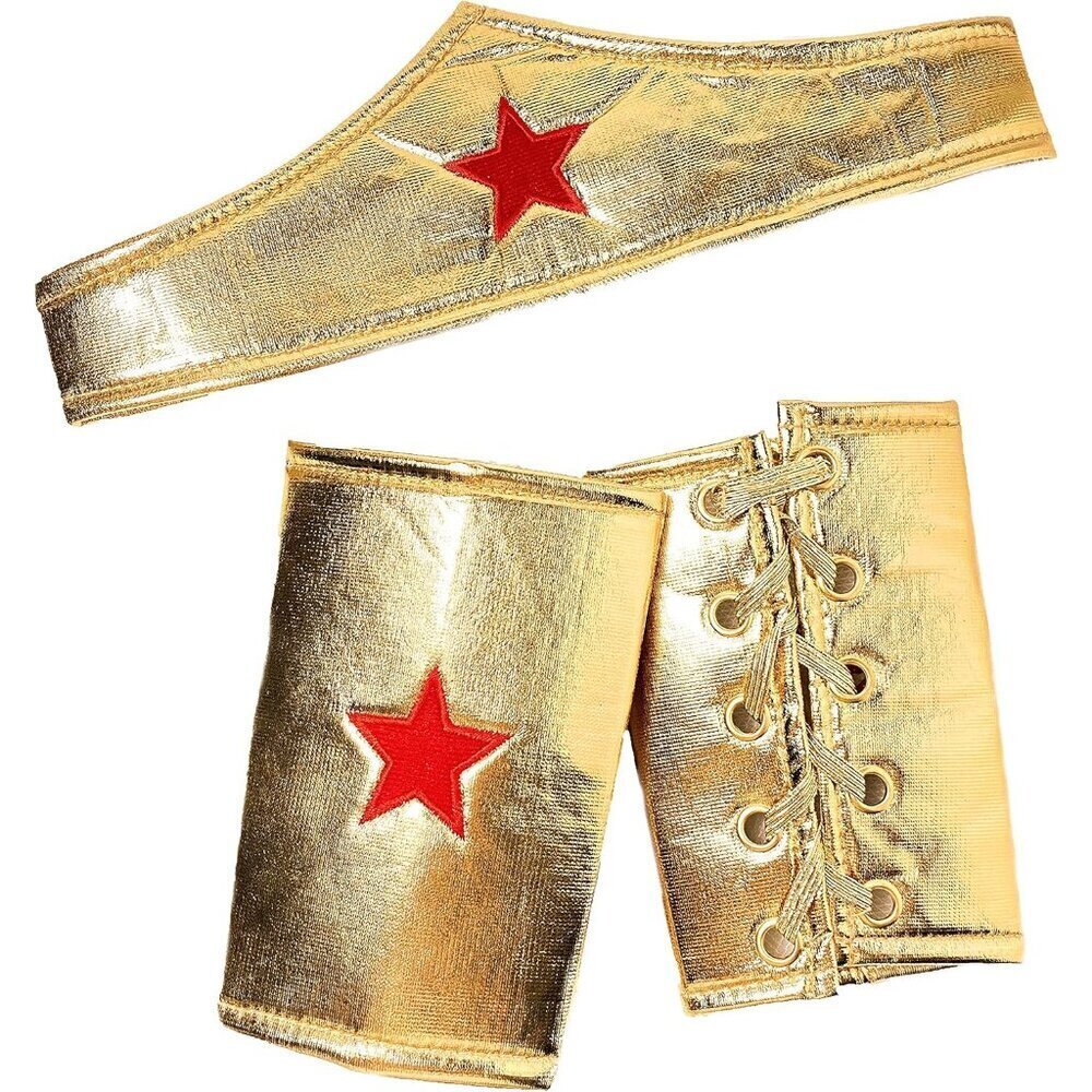 Woman of Wonder Crown and Cuffs Gold Accessories for Cosplay Halloween